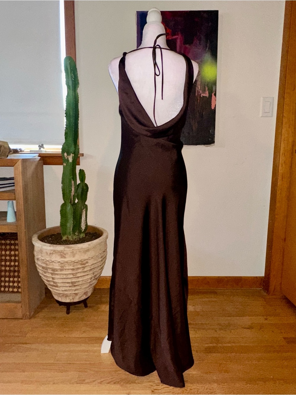 Zara Satin Cowl Maxi Dress in Dark Brown - Picture 4 of 8